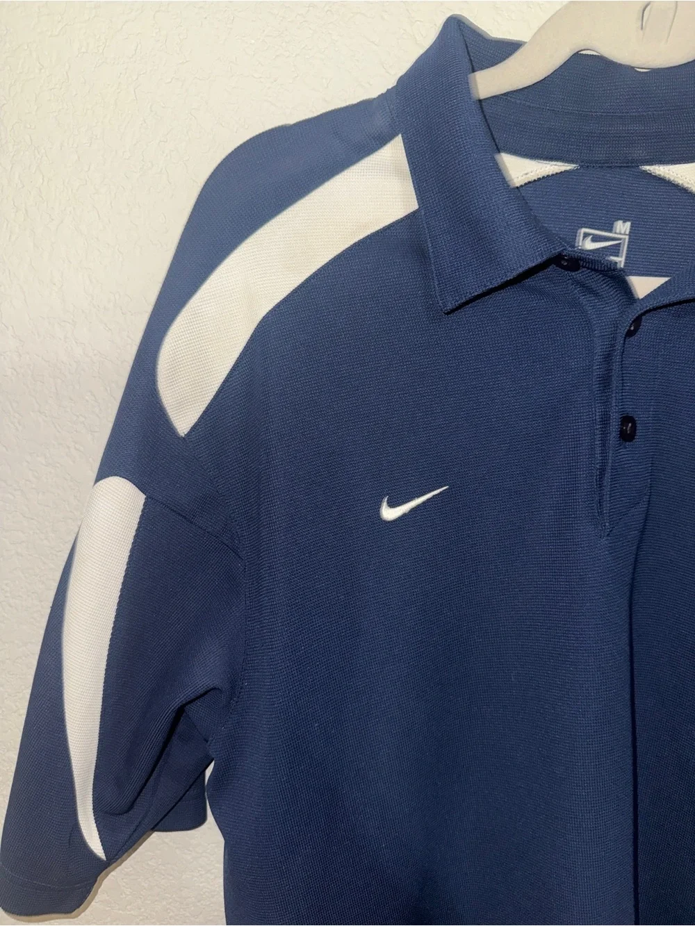 Nike Team Navy Blue White Colorblock FIT DRY Polo Shirt Size M